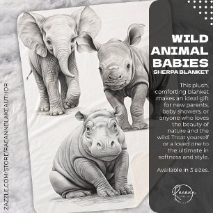 Couverture Sherpa Bébés Animaux Sauvages Noir & Bl