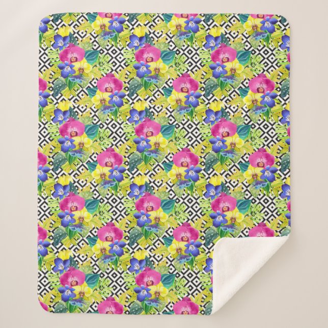 Couverture Sherpa Bégonia et palmettes d'orchidée (Devant)