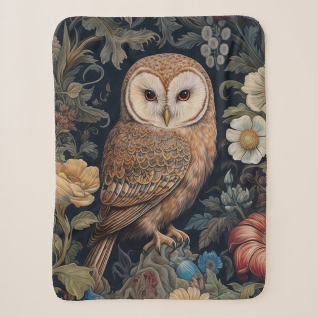 Couverture Sherpa Belle chouette dans le jardin style Art nouveau (Devant)
