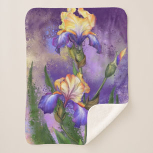 Couverture Sherpa Belle Fleur d'Iris - Peinture d'Art Migned