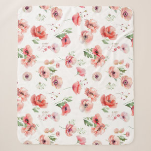 Couverture Sherpa Belle fleur rose et rouge pavot