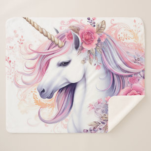Couverture Sherpa Belle licorne florale