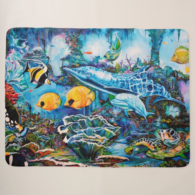 Couverture Sherpa Belle peinture murale de vie marine (Devant (Horizontal))