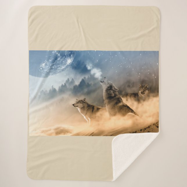 Couverture Sherpa Belles Étoiles Foggy Night Wolfs Howl (Devant)