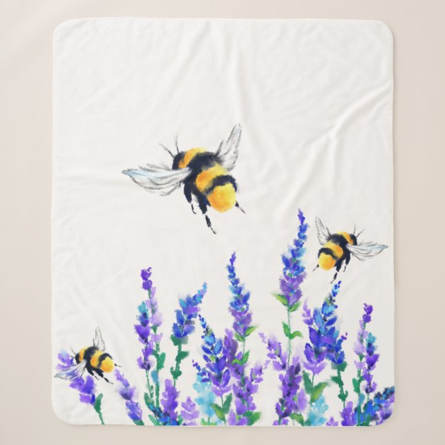 Couverture Sherpa Belles fleurs de printemps et les abeilles volent  (Devant)