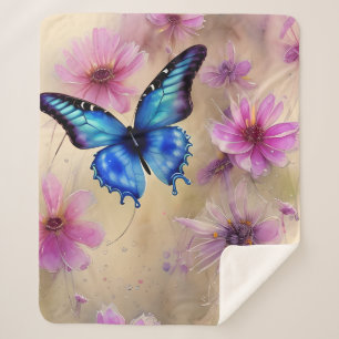 Couverture Sherpa Belles fleurs et papillon