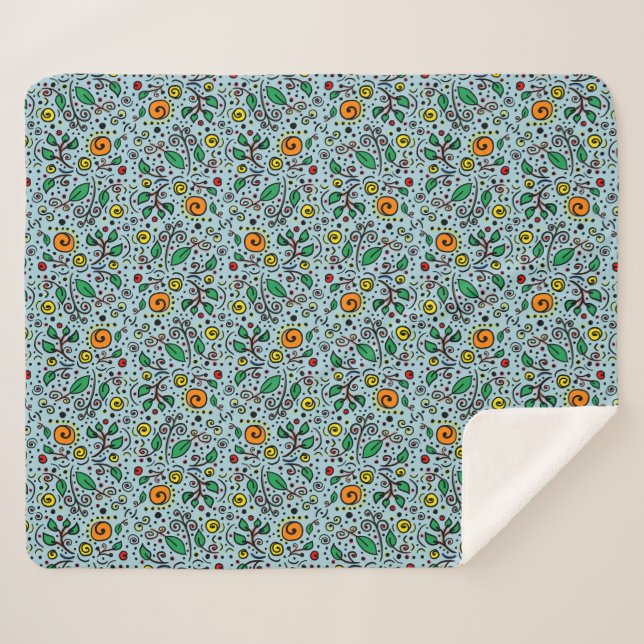 Couverture Sherpa Berry Motif à fleurs orange Swirl Turquoise - (Devant (Horizontal))