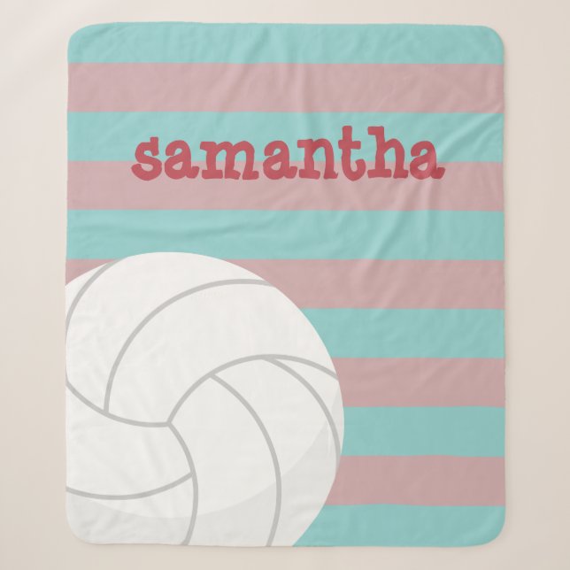 Couverture Sherpa Berry Red & Aqua Giant Volleyball Stried (Devant)