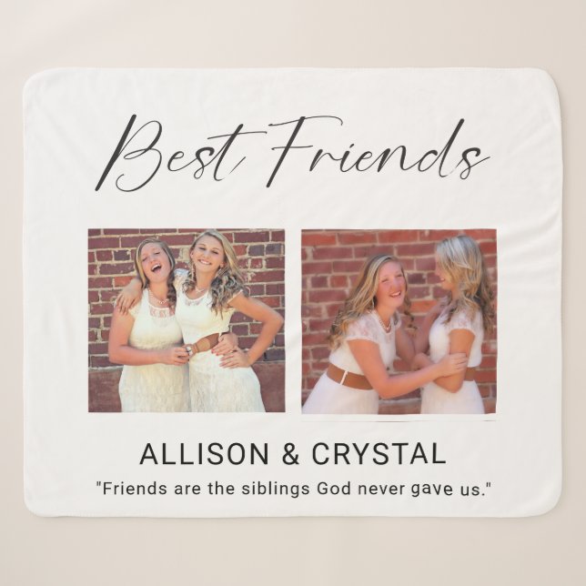 Couverture Sherpa Best Friend Calligraphy 2 Photo Collage Quote Gift (Devant (Horizontal))
