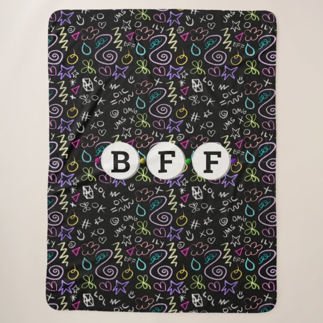 Couverture Sherpa BFF Doodles - Faux Parties scintillant Motif (3 pe (Devant)