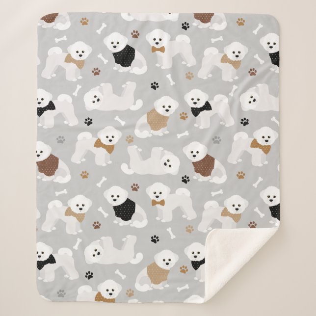 Couverture Sherpa Bichon Frise Bones and Paws Grey (Devant)