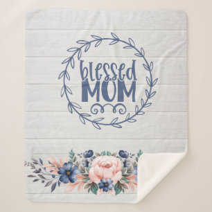 Couverture Sherpa Bienheureux Maman Rustique Grange Bois Floral Fête
