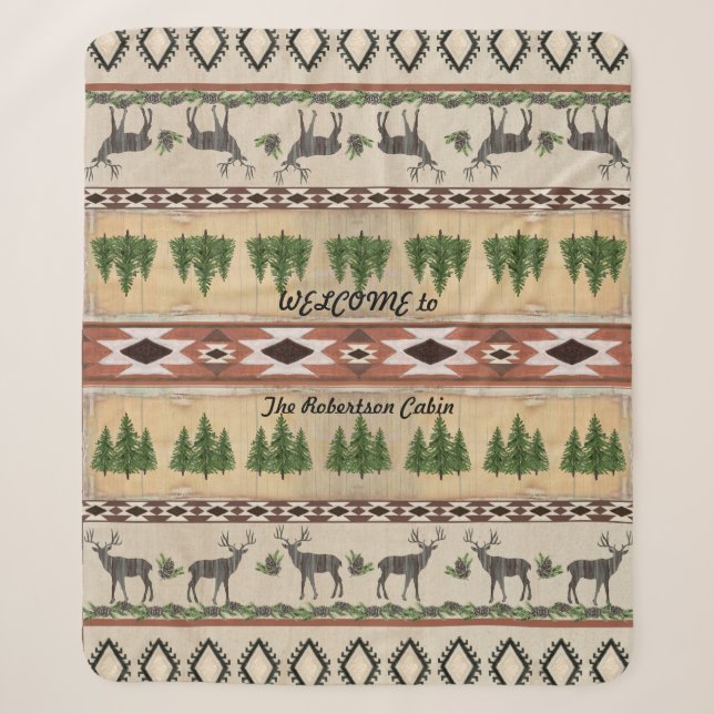 Couverture Sherpa Bienvenue au Cabine à Woods Deer Antlers Rustic Wo (Devant)