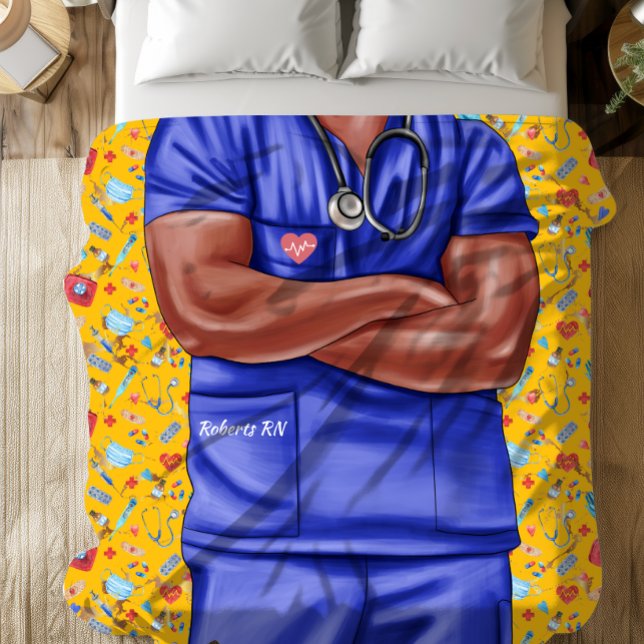 Couverture Sherpa Black Homme Nurse Doctor (Picture have been enhanced to show details )