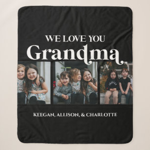 Couverture Sherpa Black Minimal Retro We Love You Grandma 3 Picture