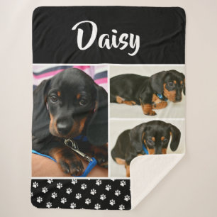Couverture Sherpa Black Pet Lover Photo Collage Personnalisable Chie