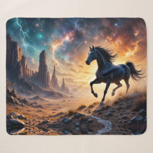 Couverture Sherpa Black Stallion dans le désert - étoiles éclair