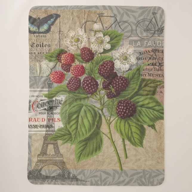 Couverture Sherpa Blackberries Floral Garden Flower Papillon Art (Devant)