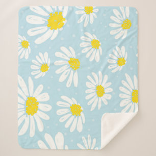 Couverture Sherpa Blanc bleu marguerite Arrière - plan sans couture
