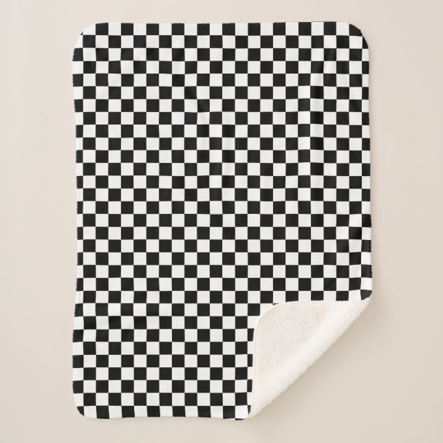 Couverture Sherpa Blanc de emballage Checkered classique de noir de (Devant)