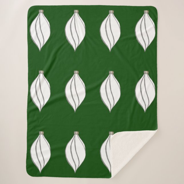Couverture Sherpa Blanc et Argent Ornement Green Sherpa Blanket (Devant)