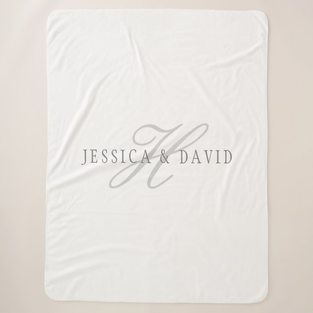 Couverture Sherpa Blanc et gris | Nom et nom de famille des couples (Devant)