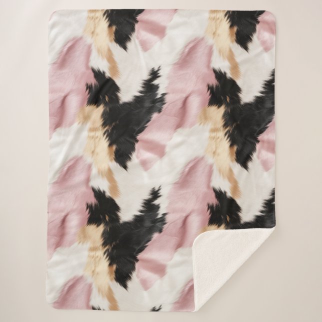Couverture Sherpa Blanc rose Or Noir Vachette Animal (Devant)