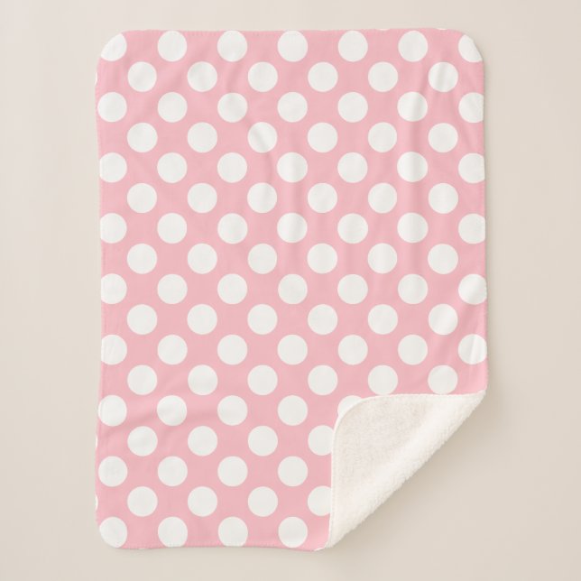 Couverture Sherpa Blanc sur rose grand format Pois (Devant)
