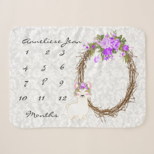 Couverture Sherpa Blanche bébé de Milestone - Llama - Purple