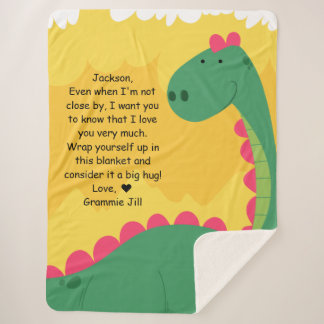 Couverture Sherpa Blanche Sherpa Dinosaure verte avec message person