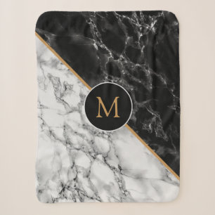 Couverture Sherpa Blanche Sherpa en marbre noir - Votre lettre