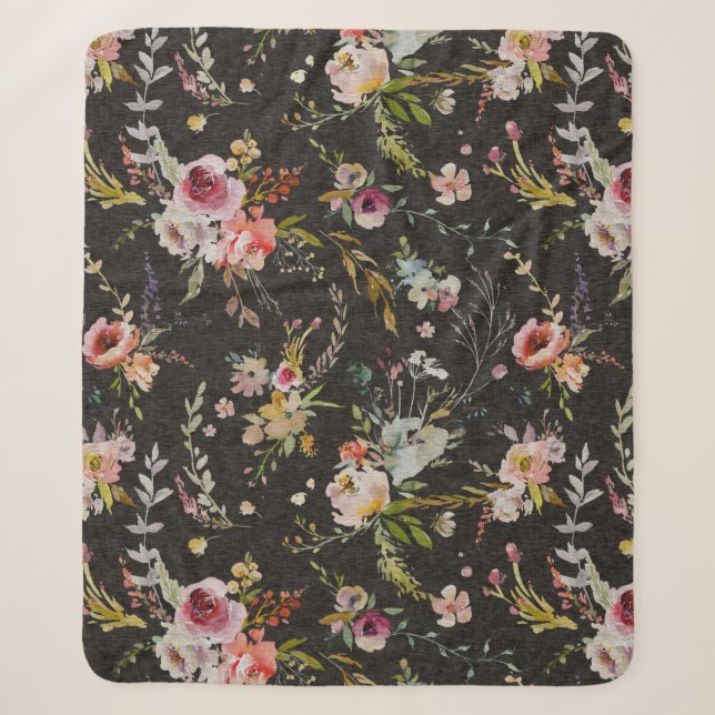 Couverture Sherpa Blanche Sherpa Floral Noir (Devant)