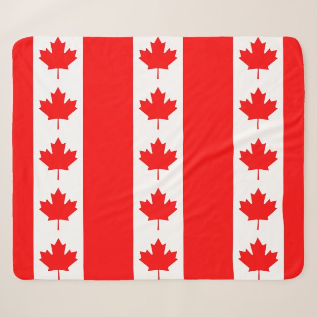 Couverture Sherpa Blanche Sherpa patriotique avec drapeau du Canada (Devant (Horizontal))