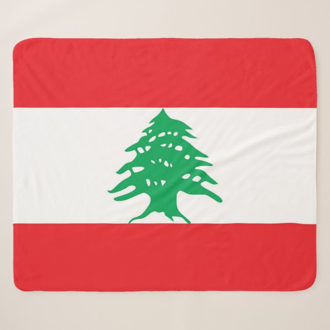Couverture Sherpa Blanche Sherpa patriotique avec drapeau du Liban (Devant (Horizontal))