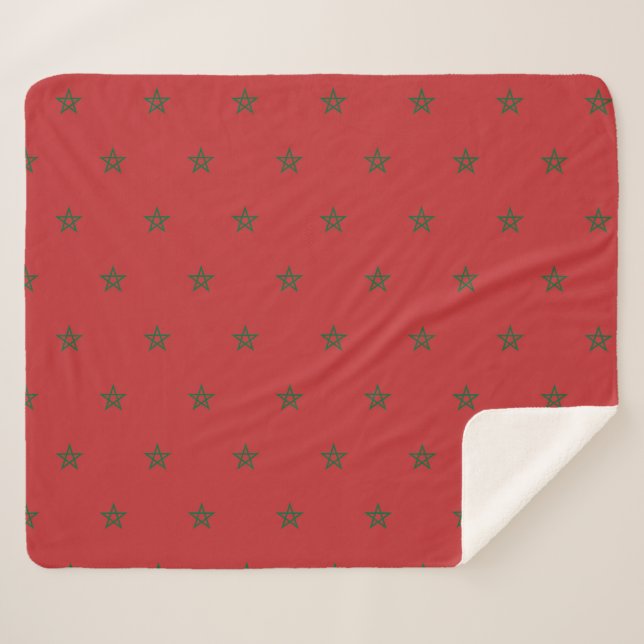 Couverture Sherpa Blanche Sherpa patriotique avec drapeau du Maroc (Devant (Horizontal))