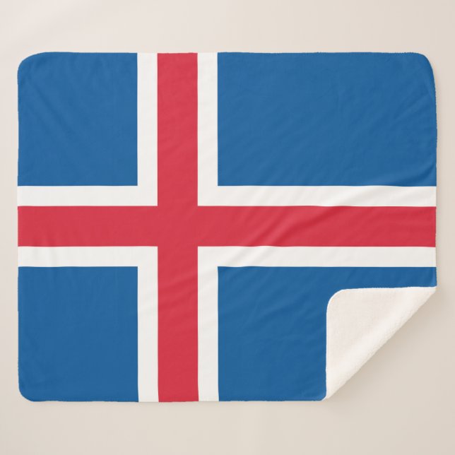 Couverture Sherpa Blanche Sherpa patriotique avec drapeau islandais (Devant (Horizontal))