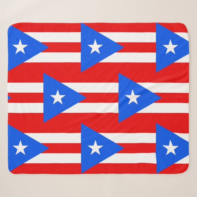 Couverture Sherpa Blanche Sherpa patriotique avec drapeau Porto Rico (Devant (Horizontal))