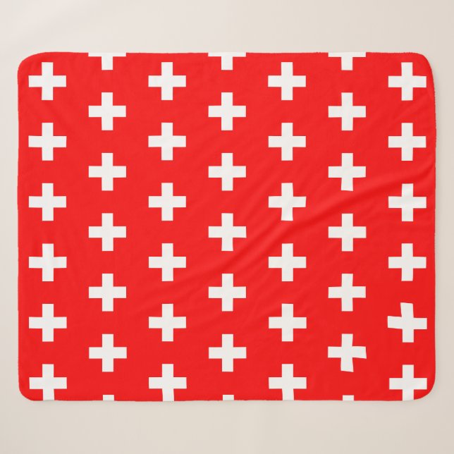 Couverture Sherpa Blanche Sherpa patriotique avec drapeau suisse (Devant (Horizontal))