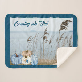 Couverture Sherpa Bleu automne côtier et Citrouilles blancs et Starf