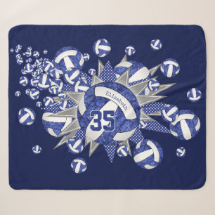 Couverture Sherpa bleu blanc volleballs stars filles nom personnalis