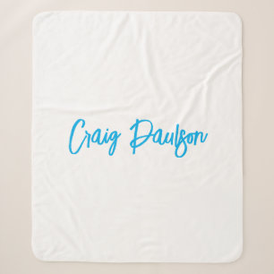 Couverture Sherpa Bleu Blanc Votre Nom Calligraphie Unique Minimalis