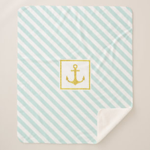 Couverture Sherpa Bleu clair marine rayures Parties scintillant doré