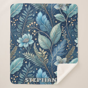 Couverture Sherpa Bleu complexe et vert botanique - bleu foncé étoil