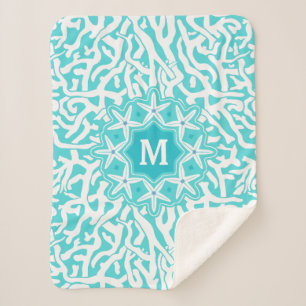 Couverture Sherpa Bleu d'Aqua du monogramme d'étoiles de mer