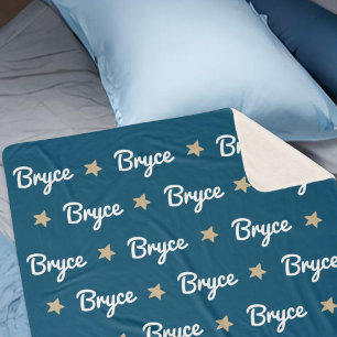 Couverture Sherpa Bleu de marine avec étoiles en bronze Nom répétiti