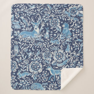 Couverture Sherpa Bleu foncé Bois blancs Animaux Lapin d'hiver