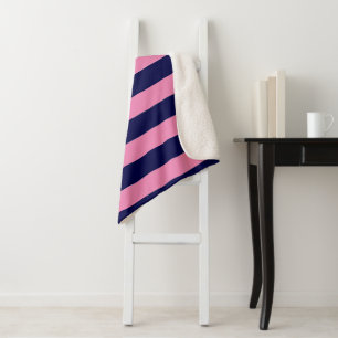 Couverture Sherpa Bleu marine et rose clair