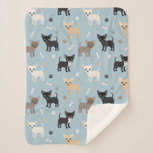 Couverture Sherpa Bleu mignon de motif de chiwawa