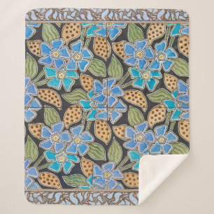 Couverture Sherpa Bleu Orné Pervenche Floral Classique Art Nouveau