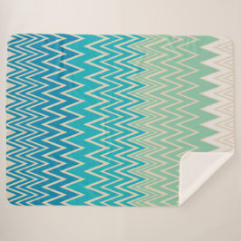 Couverture Sherpa Bleu turquoise, turquoise et vert Zigzags